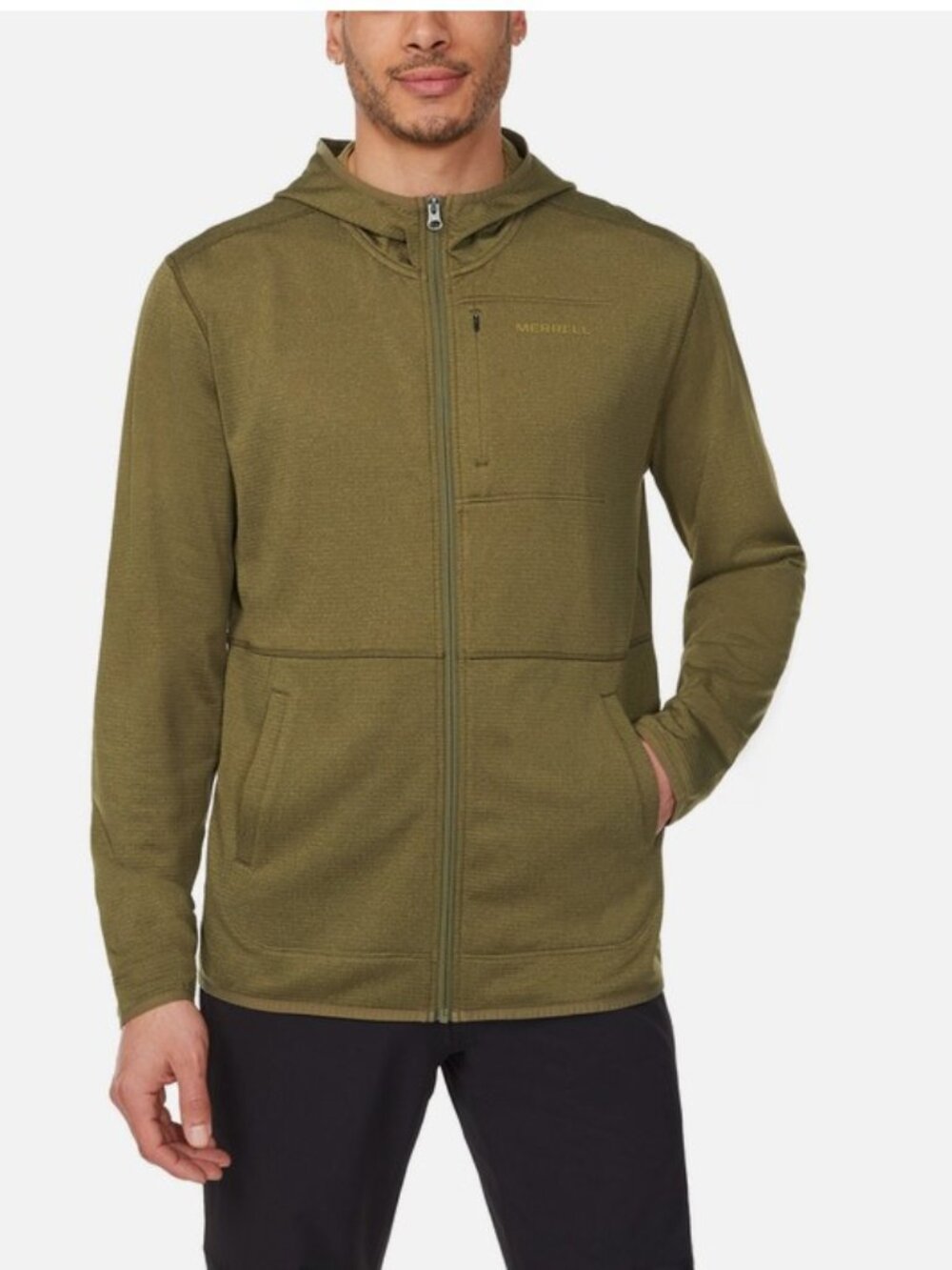 Merrell Men's Full Zip Hoodie Grid Fleece Jacket Moisture Wicking Stretch NEW